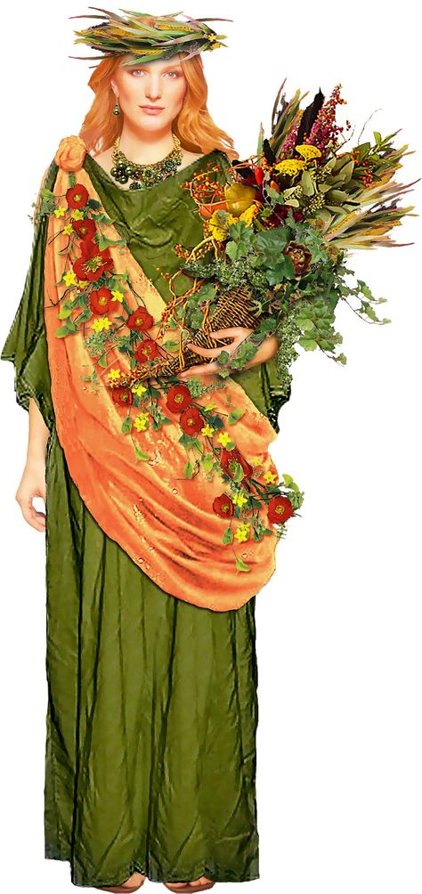 Demeter is the Greek goddess of agriculture and the bountiful earth. Persephone Costume, Mythology Costumes, Goddess Of Agriculture, Mother Nature Costume, Mother Nature Goddess, Parade Dress, Nature Goddess, Greek Goddess Costume, Goddess Costume