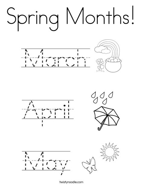 Spring Months Coloring Page - Twisty Noodle Season Worksheet, Dnealian Handwriting, Spring Preschool Activities, Spring Worksheet, Twisty Noodle, Homeschool Preschool Activities, Kindergarten Reading Worksheets, Tracing Worksheets Preschool, Spring Months