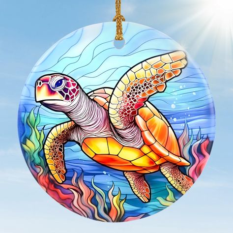 PRICES MAY VARY. 🎉Beautiful Ceramic Ornaments: This Christmas decorations material is made of high-quality ceramic, and the special ceramic material makes the product appear very bright in color, and even at a distance, the outline of the pattern can be clearly seen. Diameter is 7.3 centimeters, it is lightweight and small in size, making it an excellent keepsake. 🎉Colorful Gifts: As a colorful decorative gift, giving it to anyone is an ideal way to create lasting and loving memories. For Chri Turtle Ornament Diy, Christmas Sea Turtle, Sea Turtle Christmas, Sea Turtle Christmas Ornaments, Turtle Christmas, Florida Christmas Ornaments, Beach Christmas Ornaments Zazzle, Sea Turtle Gifts, Ornaments For Christmas Tree