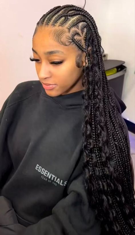 Braids Going Back With Box Braids, Cute African Braids, Fulani Boho Braids With Design, Fulani Braids With Heart And Curls, Goddess Braids With Heart On The Side, Braided Hairstyles Dominican, Hairstyles W Braiding Hair, Pretty Hairstyles With Braids, Fulani Braids Cross Over