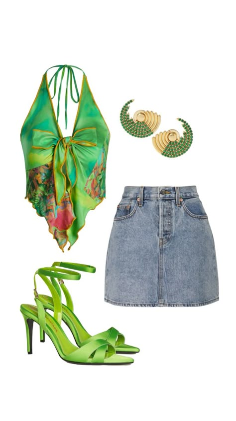 Tropical Party Outfit, Green Y2k, Tropical Outfit, European Summer Outfits, Model Outfit, Stylish Summer Outfits, Tropical Party, Interview Outfit, Simple Trendy Outfits