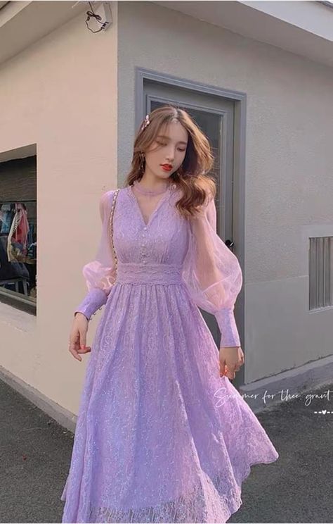 Lilac Dress Casual, Pastel Purple Dress, Long Frocks For Women, Purple Dress Outfits, Purple Ball Gown, Pretty Maxi Dress, Cottagecore Dresses, Purple Outfit, Long Gown Design