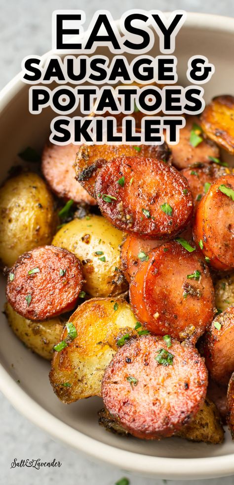 Diner Ideas With Sausage, Sausage Broccoli Potato Skillet, Turkey Sausage Potatoes, Sausage Potato Skillet Recipes, Turkey Sausage And Potatoes Recipes, Sausage Chicken Potato Recipes, Sausage Potatoes And Green Beans Skillet, Recipes With Potatoes And Sausage, Quick Meals With Smoked Sausage