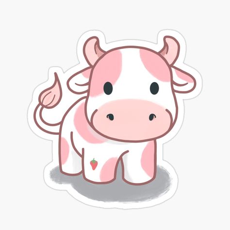 Get my art printed on awesome products. Support me at Redbubble #RBandME: https://www.redbubble.com/i/sticker/strawberry-cow-by-swagnstickers/54492220.EJUG5?asc=u Strawberry Cows, Cow Drawing Easy, Cow Wallpaper, Cow Drawing, Strawberry Cow, Preppy Stickers, Cow Clipart, Cow Pictures