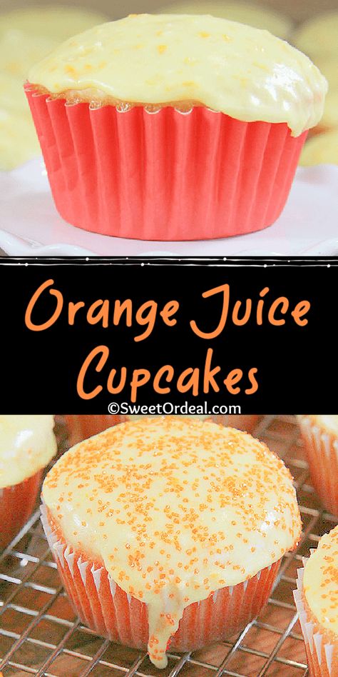 Orange Juice Cupcakes have fresh orange zest in the icing for added flavor. Orange Juice Recipes Desserts, Orange Cupcakes From Box Cake, Recipes Using Orange Juice, Orange Juice Muffin Recipe, Orange Juice Cupcakes, Orange Dreamsicle Cupcakes, Orange Flavored Cupcakes, Orange Creamsicle Cupcakes, Chocolate Cupcakes Orange Frosting