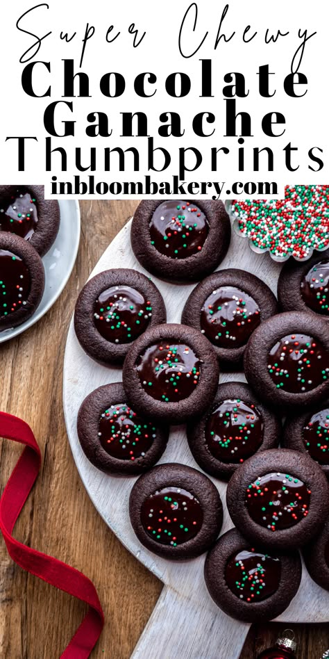 Chocolate Party Desserts, Chocolate Ganache Thumbprint Cookies, Ganache Filled Cookies, Chocolate Ganache Cookies, Christmas Cookies Recipes Chocolate, Fancy Christmas Cookies Recipes, Amazing Christmas Cookies, Christmas Chocolate Cookies, Holiday Baking Trends