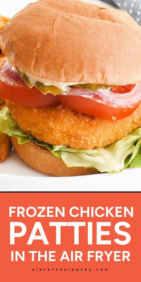 Here's the best-frozen food recipe ready in just 15 minutes! This Frozen Chicken Patties in the Air Fryer recipe features chicken patties, cheese, and buns for a savory and crispy chicken burger. Make this simple dinner idea perfect for whipping up burgers in a snap! Air Fry Frozen Chicken Patties, Frozen Chicken Patties Recipes Ideas, Chicken Patty Recipes Frozen, Chicken Patty Recipes, Weeknight Dinner Pasta, Frozen Sweet Potato Fries, Best Frozen Meals, Chicken Buns, Crispy Chicken Burgers