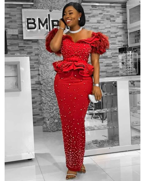 10 TRENDY ASO-EBI STYLES TO ROCK TO A WEDDING – BeeInspired Nigerian Lace Dress, Peplum Gown, Nigerian Lace Styles Dress, Nigerian Lace Styles, African Lace Styles, Long African Dresses, Best African Dresses, Lace Gown Styles, African Fashion Skirts