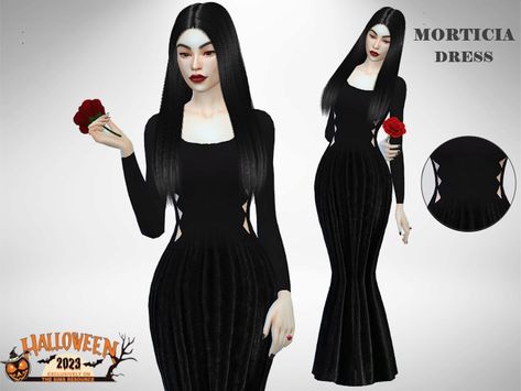 The Sims Resource - Morticia inspired Dress Skeleton Pants, Denim Bodysuit, Vampire Dress, Black Long Dress, Ribbed Hoodie, Rainbow Skirt, Long Pencil Skirt, Vintage Formal Dresses, Morticia Addams