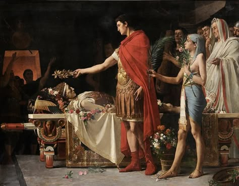 Augustus At The Tomb Of Alexander The Great, Painted By Lionel Royer (1852-1926) Emperor Augustus, Mark Antony, Rome Antique, Ancient Paintings, Rennaissance Art, History Painting, Roman Soldiers, Julius Caesar, Roman History