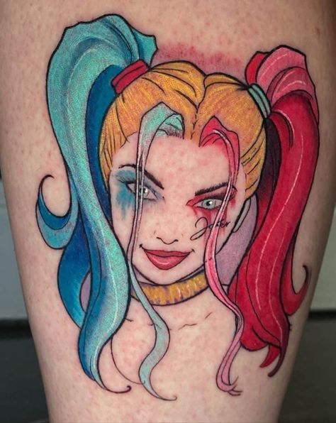 Harley Quinn Pin Up Tattoo, Cartoon Tattoos Women, Tattoo Harley Quinn, Bibi Tattoo, Tattoo Parejas, Harley Quinn Tattoo Design, Luis Tattoo, Promise Tattoo, Harley Quinn Tattoo