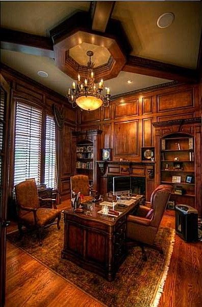 Dark Wood Paneling, Elegant Home Office, Commercial And Office Architecture, Home Library Design, Luxury Office, Leather Chairs, Home Libraries, Library Design, Elegant Home