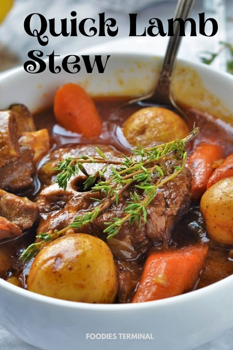 This is the best instant pot lamb stew recipe ever. Make this flavor packed lamb stew recipe with pantry staples. It makes a hearty and delicious easy dinner recipe for even busy weeknights. It's easy to make stew in the instant pot. Do not miss a single FREE recipe published every single weekn on the blog, SUBSCRIBE to the blog @foodiesterminal.com and be the first person to grab those FREE recipes. #easylambstew #instantpotlambstew #foodiesterminal #easydinner #quickdinner Lamb Stew With Dumplings, Lamb Stew Meat Recipes Instant Pot, One Pot Lamb Recipes, Lamb Neck Recipes Stew, Lamb Hotpot Recipes, Easy Lamb Recipes Simple, Lamb Chop Stew Recipe, Lamb Stew Recipes Instant Pot, Instant Pot Lamb Stew