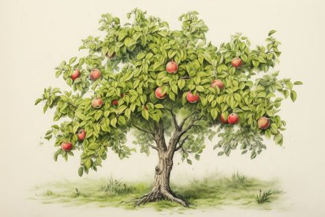 Fruit Trees Drawing, Peach Tree Drawing, Tree Drawing Sketch, Apple Tree Flowers Drawing, Apple Tree Sketch, Apple Tree Illustration, Peach Tree Illustration, Apple Tree Drawing, Spring Feast