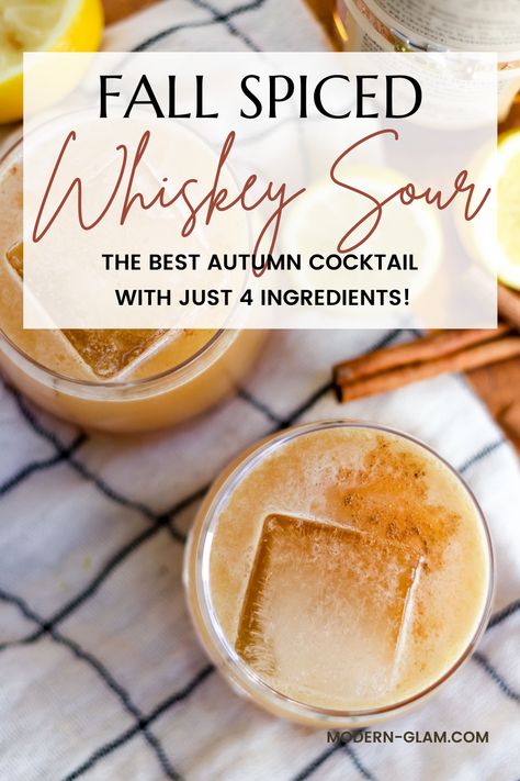 What I love most about this fall spiced whiskey sour is that it has all the flavors of fall infused into it without being too sweet or overpowering. The apple cider adds enough sweetness that you don’t need any simple syrup or other added sugar. Fall Drinks Alcohol Whiskey, American Honey Whiskey Drinks, Apple Cider Whisky Cocktail, Spiced Whiskey Drinks, Cinnamon Whisky Cocktails, Jack Daniels Spiced Apple Punch, Autumn Sour Cocktail, New York Whiskey Sour, Evan Williams Spiced Cider Recipes