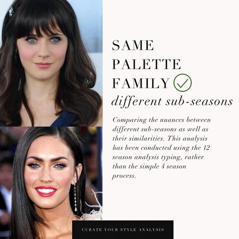 Colour analysis comparison, True Winter VS Bright Winter 🖤 . #coloranalysis #colouranalysis #coloranalyst #winterpalette #zooeydeschanel #meganfox Cool Winter Vs Bright Winter, Color Seasons, Colour Analysis, True Winter, Cool Winter, Bright Winter, Make Up Inspo, Deep Winter, Zooey Deschanel