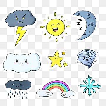 Weather Stickers Printable, Cloud Sticker Printable, Rain Doodle, Wind Clipart, Cartoon Journal, Wind Cartoon, Drawing Smile, Kawaii Weather, Png Character