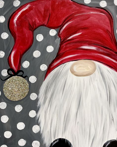 Gnome Paint, Christmas Canvas Art, Wine And Canvas, Christmas Paintings On Canvas, Holiday Painting, Christmas Signs Wood, Gnomes Crafts, Christmas Canvas, Night Painting