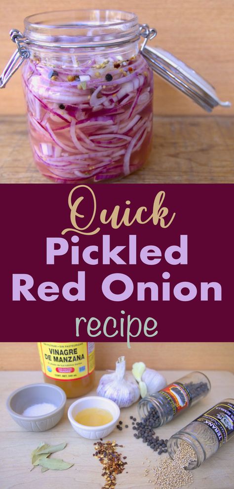 A quick, flavorful pickled red onion recipe Onions For Tacos, Pickled Red Onion Recipe, Pickled Red Onion, Red Onion Recipes, Quick Pickled Red Onions, How To Make Pickles, Quick Pickled Onions, Quick Pickled, Homemade Apple Cider