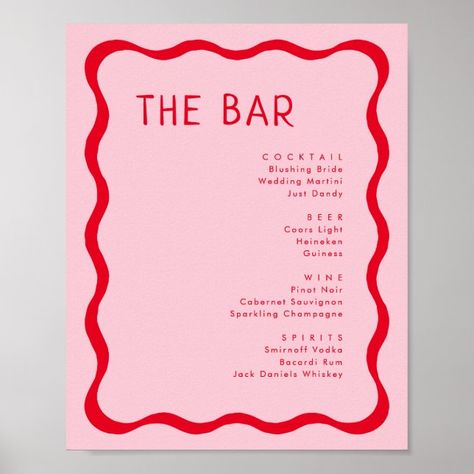 Pink Menu Design, Pink And Red Branding, Drink Menu Design Ideas, Party Menu Design, Red And Pink Party, Drinks Menu Design, Pink And Red Party, Birthday Menu Card, Drink Menu Wedding