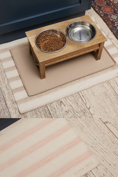 These organic cotton canvas mats sit perfectly under your Helpen Pets feeder! Our exclusive LINE striped pattern is available in three color options (Blush, Stone, and Chai) so that you can create a feeding station that matches your home decor! Pet Food Mat, Food Mat, Feeding Station, Pet Feeder, Dog Feeding, Pet Food, Pink Gray, Three Color, Stripes Pattern