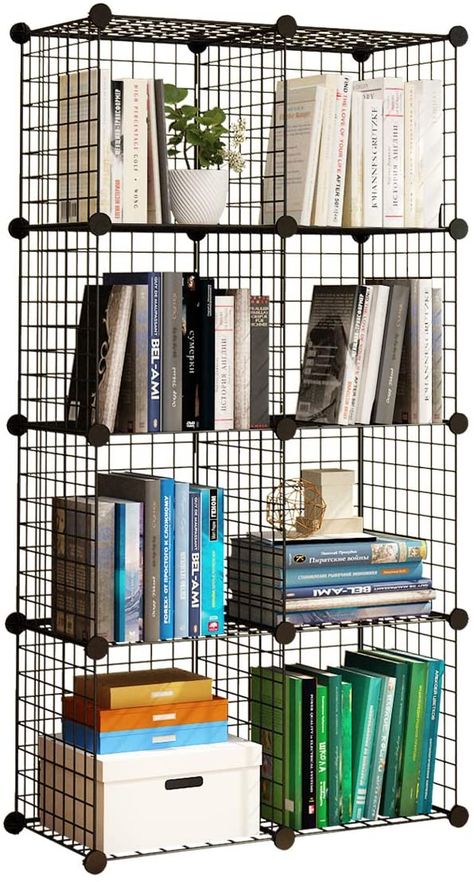 Amazon.com: KOUSI 14"x14" Storage Cubes Wire Grid Modular Metal Cubbies Organizer Bookcases and Book Shelves Origami Multifunction Shelving Unit: Office Products Wire Cube Storage, Grid Organizer, Cubby Organizer, Cube Storage Shelves, Metal Room, Cubby Shelf, Wire Shelving Units, Bookcase Organization, Metal Grid