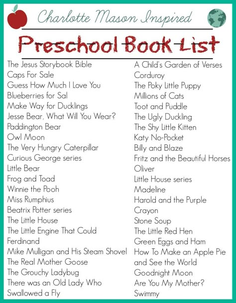 Charlotte Mason inspired preschool book list Preschool School Supply List, Homeschool Library, Charlotte Mason Preschool, Books For Kindergarten, Toddler Book, Teach Preschool, Charlotte Mason Homeschool, Jesus Book, Music And Art