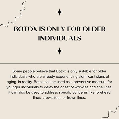 💉 Let’s talk Botox myths! There’s a lot of misinformation out there, but here’s the truth: Botox is a safe, effective, and customizable way to achieve a refreshed, natural look. When done right, it enhances your features without overdoing it. Curious about how Botox can work for you? Book a consultation with us today! 🤎 Botox Information, Botox Myths, Botox Cosmetic, Work For You, Natural Look, Aging Signs, The Truth, Wrinkles, Let It Be