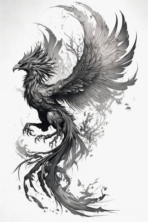 Phoenix Greek Mythology, Gothic Phoenix Tattoo, Phoenix Back Tattoo Women, Phönix Tattoo Women, Japanese Phoenix Tattoo Design, Phoenix Leg Tattoo, Phoenix Tattoo Sketch, Phoenix Tattoo Women, Phoenix Sketch