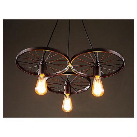 Warehouse of Tiffany Edison Serapiko 3 Light Chandelier, Bronze Edison Chandelier, Industrial Style Lighting, Wagon Wheel Chandelier, Bicycle Wheel, 3 Light Chandelier, Geometric Chandelier, Rusted Metal, Metal Chandelier, Industrial Pendant Lights