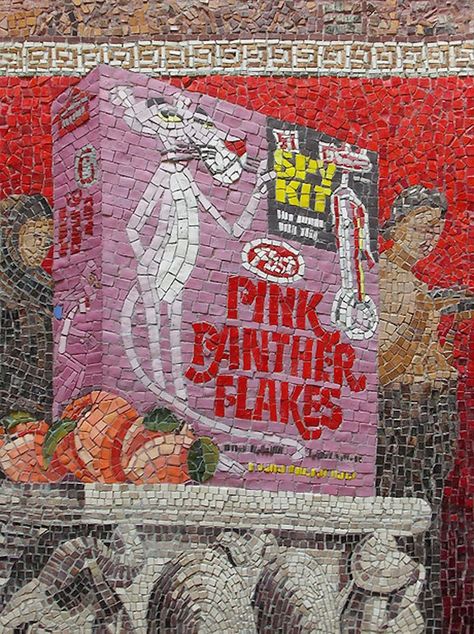 Cheeky-Mosaic12 Ask The Dust, Mosaic Madness, Roman Mosaic, Modern Mosaics, Mosaic Murals, Glass Mosaic Art, Pink Panther, Collage Background, Art Series