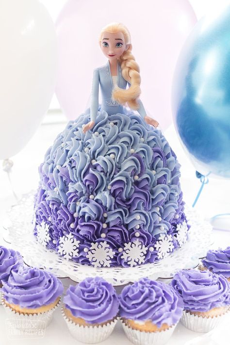 Doll Princess Cake, Princess Cake For Girls Birthday, Barbie Cake Purple, Else Birthday Cake, Kid’s Birthday Cake Ideas, How To Make A Princess Cake, Princess Party Cake Ideas, Girls Birthday Cakes Ideas, Elsa Princess Cake