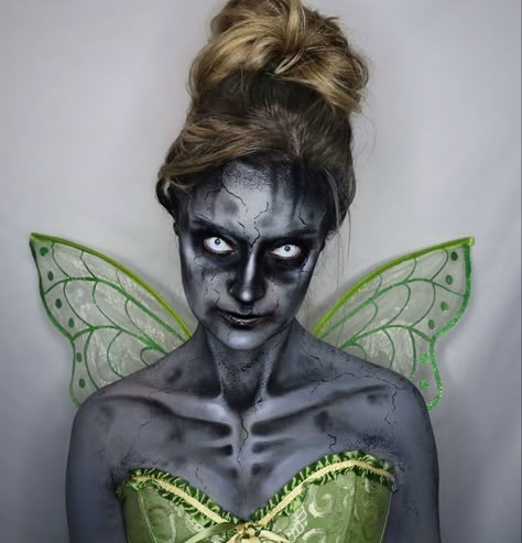 Goth Tinkerbell Costume, Scary Tinkerbell Costume, Tinkerbell Halloween Makeup, Scary Fairy Makeup, Scary Fairy Costume, Fairy Horror, Tinkerbell Makeup, Tinkerbell Halloween, Halloween Sfx Makeup