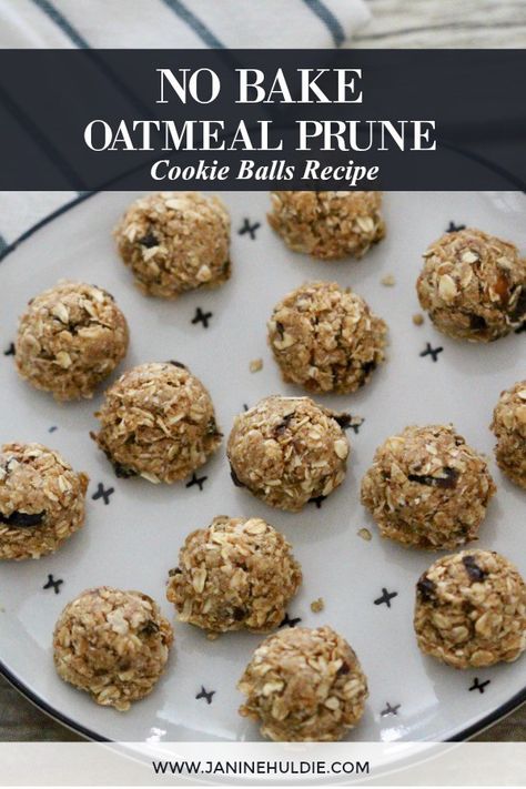 NO BAKE OATMEAL Cookie BALLS with Diced Prunes - COAM Baking With Prunes, Prunes Dessert, Cookie Balls Recipe, Healthy Breakfast Alternatives, No Bake Oatmeal, Prune Recipes, Bake Oatmeal, Healthy Slice, Cookie Balls