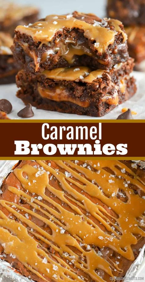 Brownies Caramel, Caramel Brownies Recipe, Chocolate Caramel Brownies, German Chocolate Cake Mix, Cosmic Brownies, Nutella Brownies, Homemade Caramel Sauce, Caramel Brownies, Best Brownies