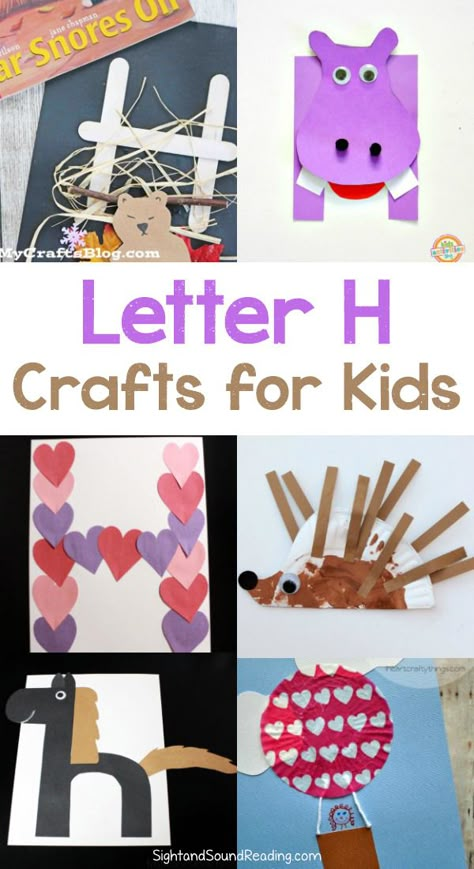 Letter H Crafts http://www.sightandsoundreading.com/letter-h-crafts/Letter?utm_campaign=coschedule&utm_source=pinterest&utm_medium=Mrs.%20Karle%27s%20Sight%20and%20Sound%20Reading%7C%20Literacy%20Lesson%20Plans%20and%20%20educational%20activities&utm_content=Letter%20H%20Crafts H Crafts for preschool or kindergarten - Fun, easy and educational! Students will have fun learning and making these fun crafts! H Preschool Crafts, Letter E Crafts, Letter H Crafts, Letter H Activities, Letter I Crafts, Letter E Craft, Preschool Letter Crafts, Alphabet Crafts Preschool, Abc Crafts