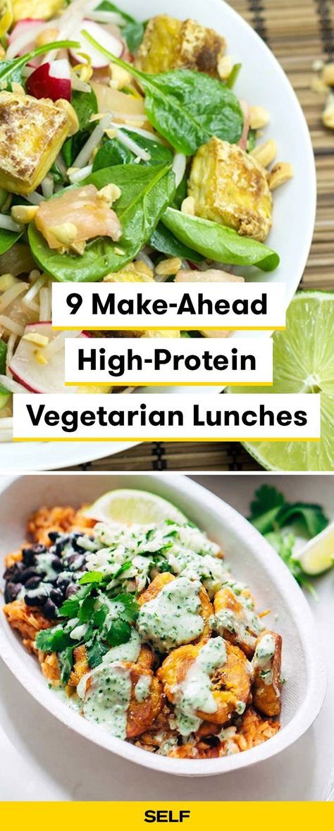 One of the biggest challenges of eating meat-free is making sure you're getting in enough protein at every meal. Meal prepping high-protein lunches ahead of time is super important to maintaining a well-balanced vegetarian diet. Recipes involving ingredients like beans, tofu, and tempeh give a boost of filling protein to any meal. Here are nine creative make-ahead lunch ideas to try! #vegetarian #recipe #highprotein #lunch Carb Free Meals Vegetarian, Well Balanced Vegetarian Meals, Vegetarian Bodybuilding Recipes, Protein Filled Vegetarian Recipes, Muscle Building Vegetarian Meals, Vegetarian For One, 30g Protein Vegetarian Meals, Vegetarian Macro Meals, Creative Vegetarian Recipes