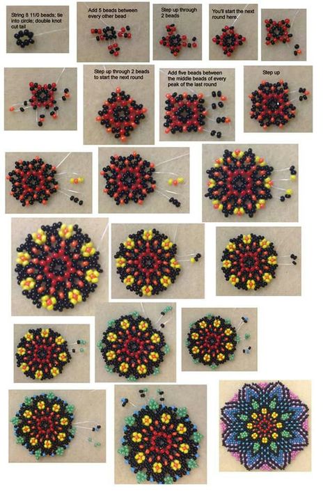 Huichol Pattern, Seed Bead Patterns Free, Beaded Flowers Patterns, Native Beading Patterns, Seed Bead Crafts, Beads Craft Jewelry, Bead Flower, Beading Netting, Bead Embroidery Tutorial