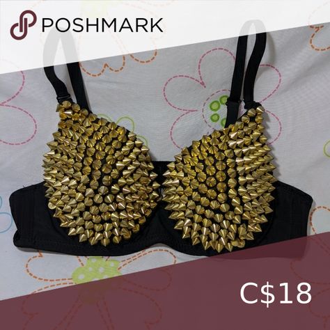 Spikey Stud Bra Stud Bra, Studded Bra, Metal Spikes, Punk Grunge, Costume Cosplay, Hook Clasp, Black Bra, Festival Bra, Gold Metal