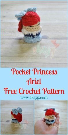 Pocket Princess Ariel, The Little Mermaid, Free Crochet Pattern Ariel Crochet, Crochet Miniatures, Tiny Amigurumi, Pikachu Crochet, Geeky Chic, Disney Crochet, Crochet Keychains, Pocket Princess, Minion Crochet