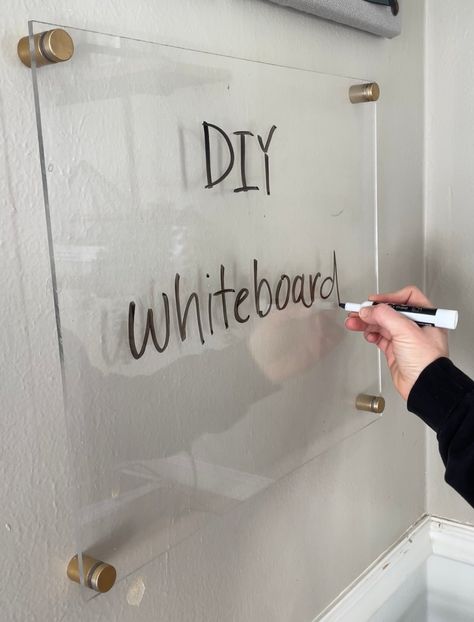 DIY Dry Erase Board Dry Erase Wall Ideas, Framed Dry Erase Board, White Board Organization Ideas Office, Acrylic Dry Erase Board Diy, Kitchen White Board, Diy Acrylic Board, Diy To Do List Board, Aesthetic White Board Ideas, Hidden Whiteboard