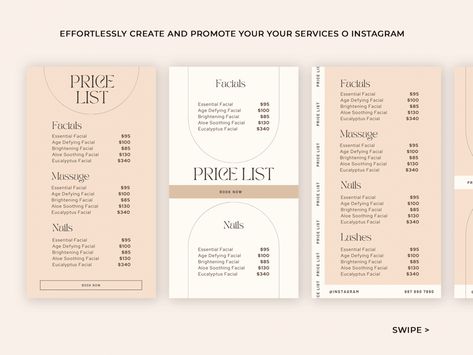 Free Esthetician Service Menu Template Excel Example Pink Price List, Blogger Quotes, Free Design Software, Instagram Flyer, Canva Instagram Templates, Beauty Therapy Room, Esthetician Marketing, Price List Template, Social Media Pack