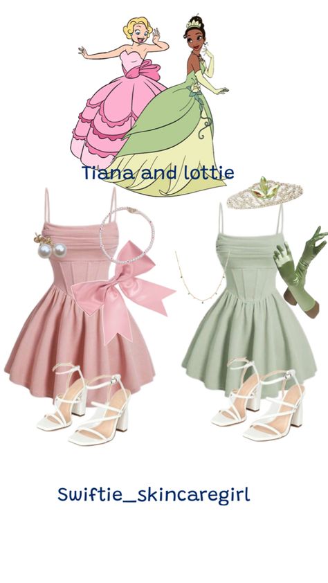 Halloween costumes for 2 Lottie Costume Princess And The Frog, Lottie Halloween Costume, Tiana And Lottie Costume, Tiana And Lottie, Halloween Costumes For 2, Halloween Costumes Trio, Which Costume, Tiana Costume