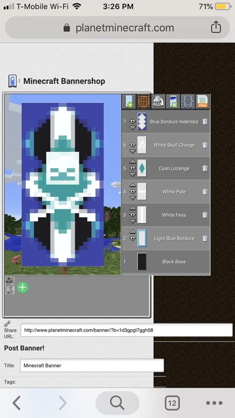 I found a green one and made it blue Blue Banner Design Minecraft, Minecraft Blue Banner Designs, Cool Minecraft Banners Designs, Blue Banner Minecraft, Minecraft Skull Banner, Banners Minecraft, Cool Minecraft Banners, Mc Banner, Minecraft Banner