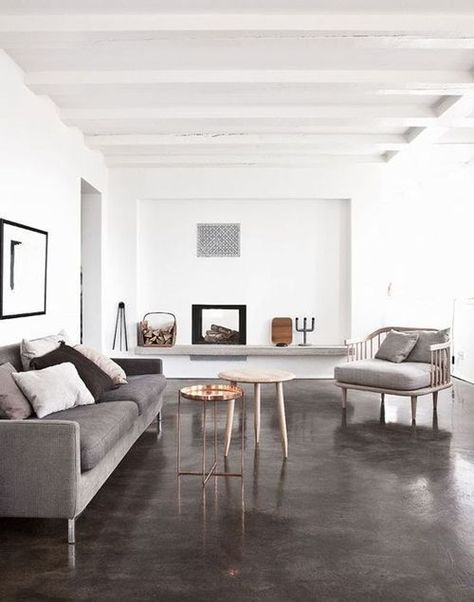 dark polished concrete floors for a living room Ikea Sofas, Painted Concrete Floors, Concrete Stained Floors, Basement Flooring, Concrete Floor, Stained Concrete, Design Del Prodotto, Polished Concrete, Painted Floors