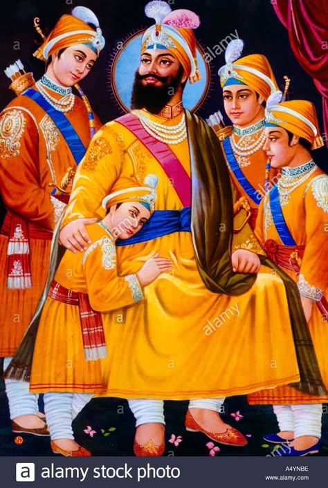 Download this stock image: Guru Govind Singh And Sons - A4YNBE from Alamy's library of millions of high resolution stock photos, illustrations and vectors. Guru Gobind Singh Ji With Sons, Chaar Sahibzade Pics, 4 Sahibzade Pics, Char Sahibzade Pics Full Hd, Sabal Singh Bawri, 4 Sahibzade, Chaar Sahibzaade, Zorawar Singh, Guru Govind