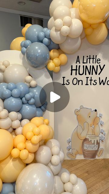 🍯A Little Hunny is on its way! 🍯  • • Balloons,Chiara Panels, Custom Props, Custom Decal all provided by @designsbygbc. Book  n... | Instagram Chiara Boards With Balloons, Baby Shower Props, Winnie The Pooh Themes, Neutral Baby Shower, Custom Decals, Winnie The Pooh, Baby Boy, Balloons, Baby Shower