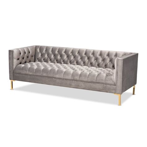 Baxton Studio Zanetta Glam and Luxe Gray Velvet Upholstered Gold Finished Sofa - Walmart.com - Walmart.com Velvet Tufted Sofa, Tufted Sofa, Baxton Studio, Wood Sofa, Contemporary Sofa, Gray Sofa, Living Room Furniture Sofas, The Velvet, Sofa Sale