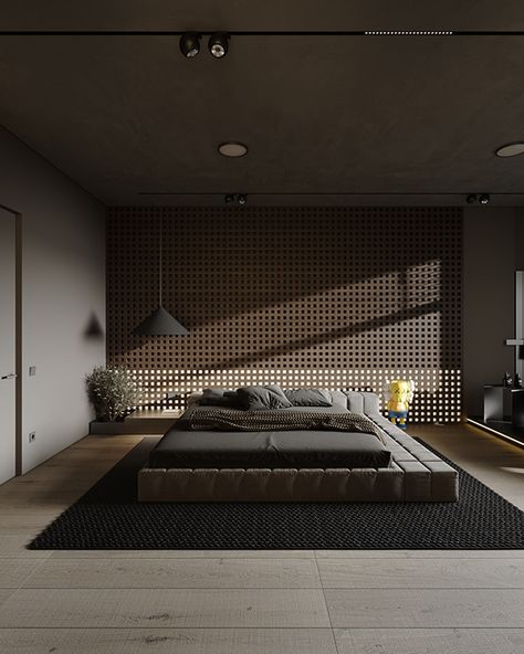 Bedroom Wall Panelling, Dark Minimalist Bedroom, Wall Panelling Ideas, Panelling Ideas, Bathroom Color Palette, Japanese Style Bedroom, Japanese House Design, Japanese Bedroom, Black Interior Design