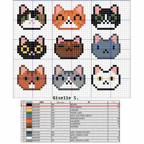 Cross Stitch Granny Square, Mini Cat Embroidery, Tiny Cat Cross Stitch, Small Cat Cross Stitch Pattern, Cat Pixel Pattern, Cross Stitch Cat, Colorful Hairstyles, Mode Crochet, Pixel Crochet